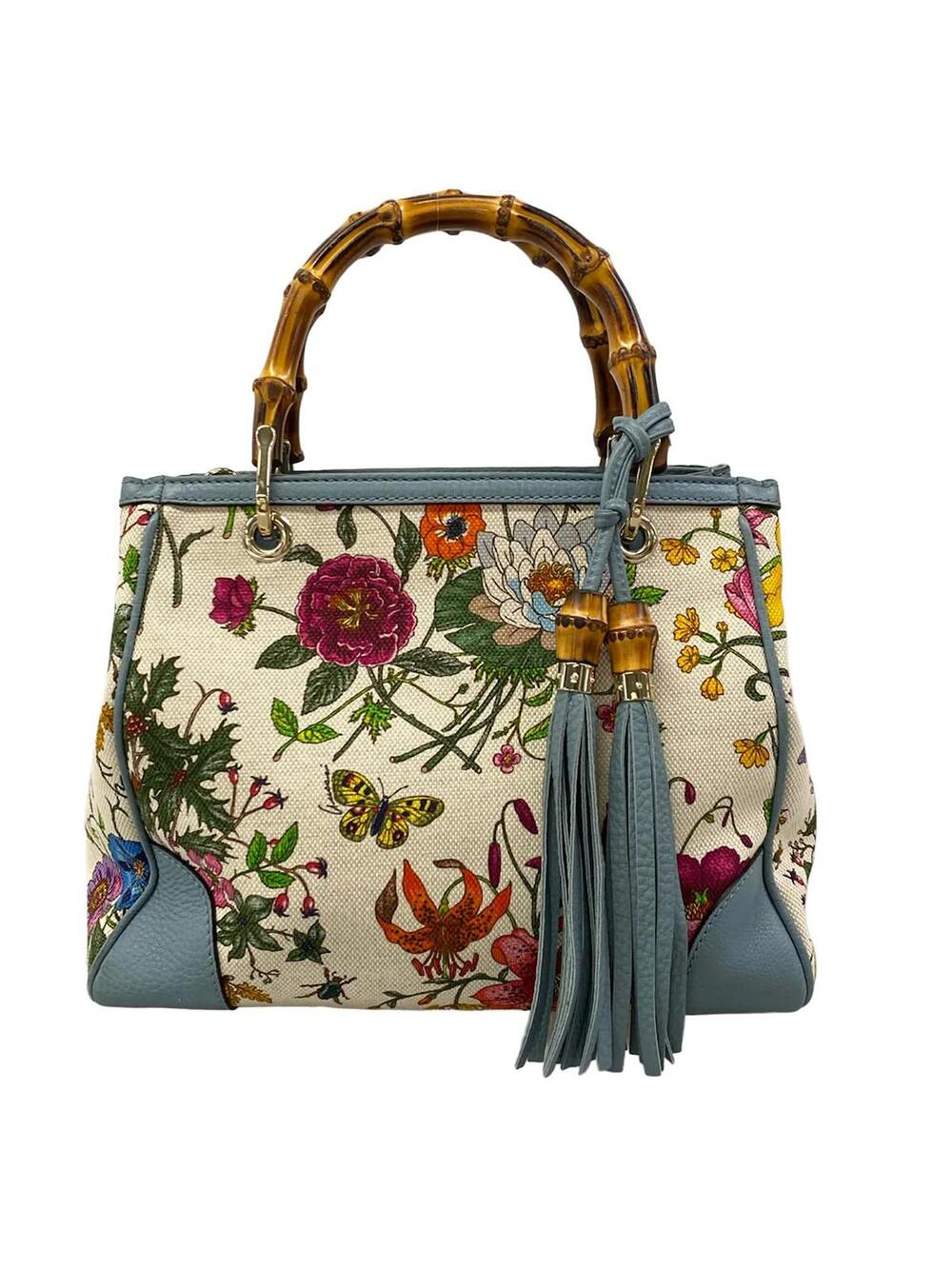 Gucci Bamboo Shopper Flora Cream Blue #344940G85B